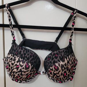 La Senza - 36B - Pink Leopard Print Bra w/ Rhinestone Front Clasp - Push Up